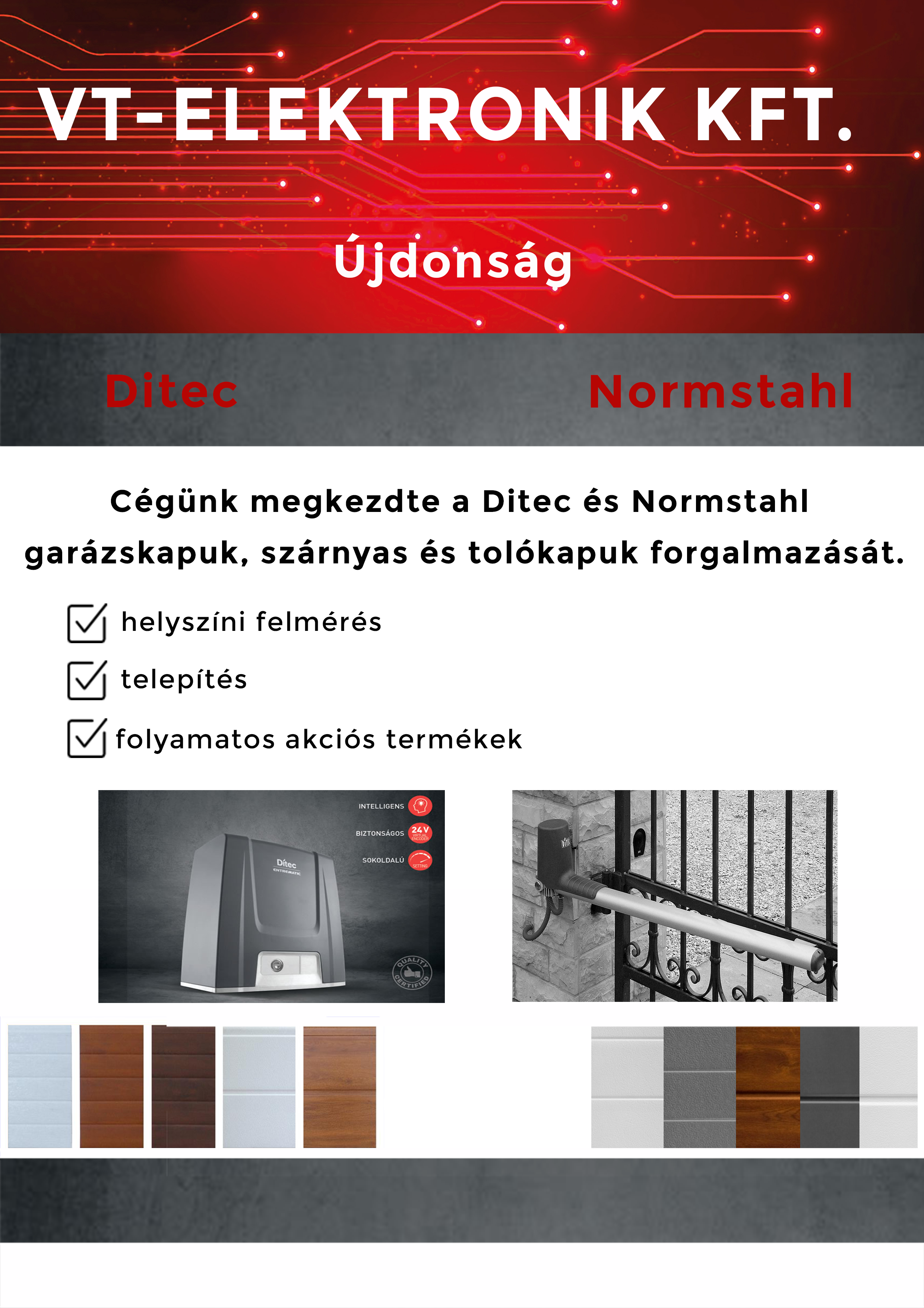 Ditec és Normstahl kapuk, kapu automatikák forgalmazása